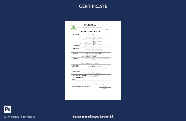 stile verificato Certificato di morte del documento di stato civile del Nicaragu